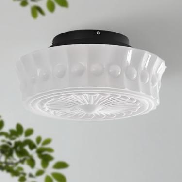 Imagem de ZeniLife Luminária de teto vintage de vidro de leite com 3 luzes, luminária de teto de montagem semi-embutida de meados do século, lustre para sala de estar, sala de jantar, corredor, quarto, 13,8