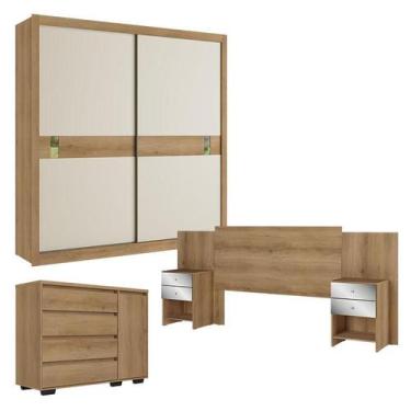Imagem de Guarda Roupa Casal Copenhagen 2 Portas Capuccino Off White com Cômoda 