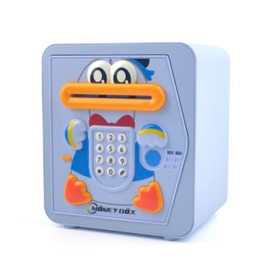 Imagem de Cofrinho para crianças, caixa eletrônico cofre de dinheiro com música seguro para crianças presentes de Natal e aniversário para crianças (azul)