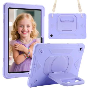 Imagem de EayCoul Capa para Samsung Galaxy Tab A11 Plus/A9 Plus de 11 polegadas, versão 2025/2024, à prova de choque, com suporte giratório/alça de ombro para crianças (roxo claro, Samsung Galaxy Tab A11+ Plus