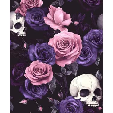 Imagem de KALOPEZY Papel de parede floral roxo descasque e cole, papel de parede vintage gótico boêmio, papel de parede removível autoadesivo de folha preta para decoração de quarto de armário 44,5 cm x 299,7
