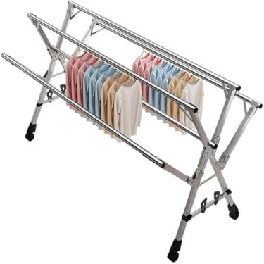 Imagem de Escorredor de roupas dobrável resistente - cabide portátil de aço inoxidável de 19 m para uso interno/externo, ideal para toalhas, cobertores e armazenamento de roupas