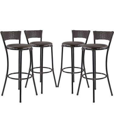 Imagem de Kit Com 4 Banquetas Altas Forts Marrom Floral, Fibra Uv Bancada, área Goumert, Bar, Piscina, Balcão
