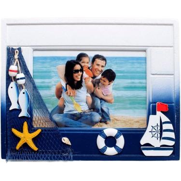 Imagem de Porta Retrato Marítimo Náutico Retangular Em Madeira De 5x7