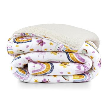 Imagem de Coberdrom Cobertor Lutti Solteiro Quarto Cama Infantiil Sherpa Manta Toque Lã de Carneiro Rainbow Arcos Íris Rosa