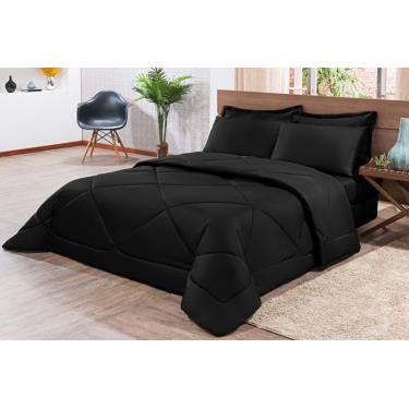 Imagem de Kit Edredom + Jogo De Lençol Aconchego Look House Casal Padrão 6 Peças 80% Algodão , 20% Poliéster- Preto