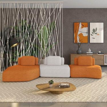 Imagem de Sofá 3 Lugares Orgânico Com Chaise E 2 Módulos Berlim Bouclê Cr K01 - D`rossi Cor Caramelo/cinza Claro