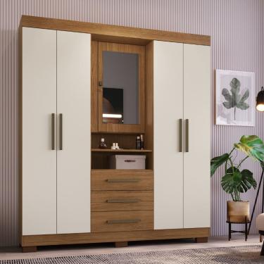 Imagem de Guarda Roupa Casal com Espelho 5 Portas 3 Gavetas e Pes Europa Faimec