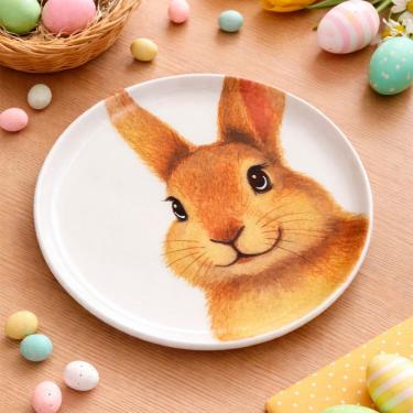 Imagem de Jogo Pratos Sobremesa Sorrisos Coelho Marrom 21,5cm Kit 4pç