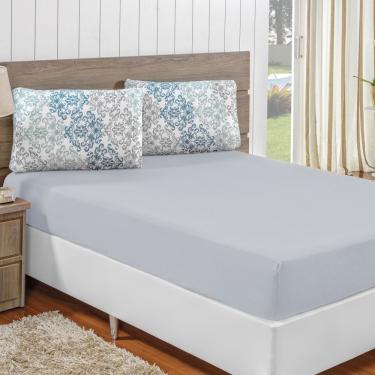 Imagem de Jogo De Lençol Queen Em Malha 100% Algodão 3 Peças - Cinza - 100% Algodão