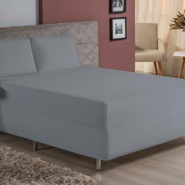 Imagem de Jogo De Cama Queen Nobre 3 Peças Luva De Box 55cm De Altura Malha 100% Algodão - Cinza