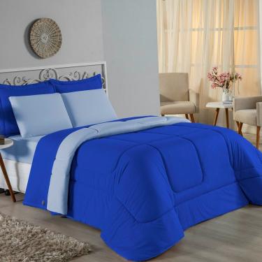 Imagem de Edredom Queen Nobre 1 Peça Dupla Face 2,20m X 2,40m Malha 100% Algodão - Royal / Azul-bebê