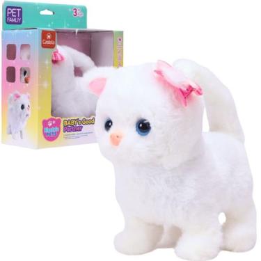 Imagem de Brinquedo Pelúcia Gato Branco C/ Movimentos a Pilha - Castela