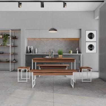 Imagem de Mesa de Jantar C/02 Bancos e 02 Banquetas Tub 135cm Est.Branca - Metal