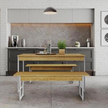 Imagem de Mesa de Jantar C/02 Bancos Tub 135cm Est.Branca - Metalig