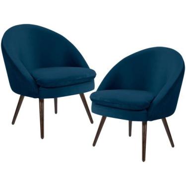 Imagem de Kit 02 Poltronas Decorativas Fixa Pés Palito Rafa C06 Veludo Azul Oxfo