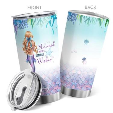 Imagem de Caneca de café Oasisdream Tumbler 600ml de aço inoxidável Mermaid