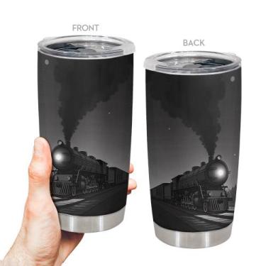 Imagem de Caneca Tumbler Oasisdream de aço inoxidável 600 ml com estampa de trem