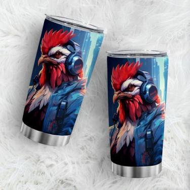 Imagem de Copo de viagem Oasisdream 600ml em aço inoxidável com estampa de galo