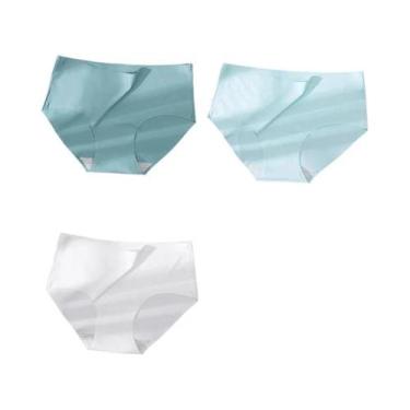 Imagem de Calcinhas Femininas plus Size De Seda Gelada Sem Costura, Kit Com 3 Pe