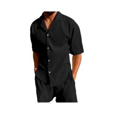 Imagem de Terno de Veludo Casual - Camisa de Manga Curta e Shorts para Praia (Pr