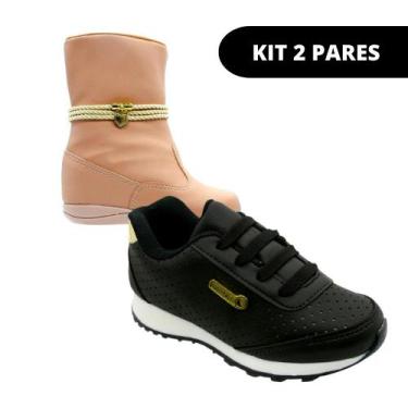 Imagem de Tenis Feminino e Coturno Infantil - KIT 2 PARES Tam 20 ao 34 - Sapatin