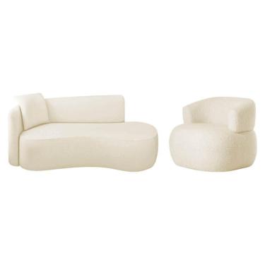 Imagem de Kit Divã Recamier 150cm E Poltrona Luxo Suíça Lado Direito Bouclé Bege