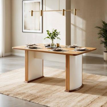 Imagem de Mesa de Jantar 6 Lugares Retangular Tampo Mdf 160x80cm Maia Cinamomo/Off White