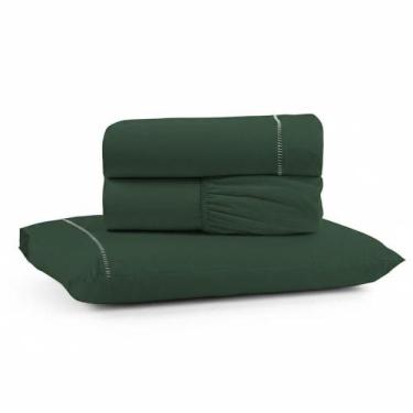 Imagem de Jogo De Lençol Solteiro Premium Soft 600 Fios Micropercal Verde Escuro