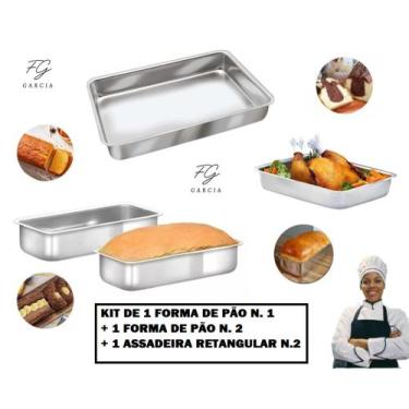 Imagem de Conjunto De 3 Assadeiras Com 1 Forma De Pão N. 1 + 1 Forma de Pão N. 2