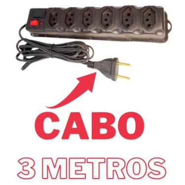 Imagem de Filtro de Linha Régua 6 Tomadas Cabo 3 Metros e 5 Metros bivolt Com Pr