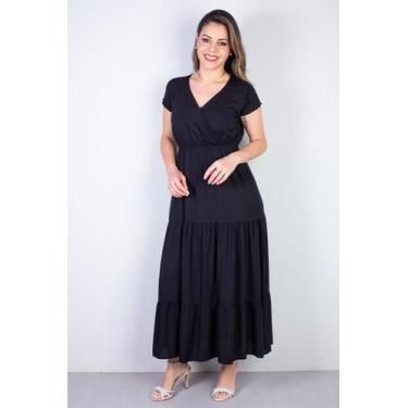 Imagem de Vestido feminino midi manga curta decote v 51470 - Fluffy, Preto, P