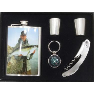 Imagem de Kit Cantil  236 Ml 2 Copos 1 Bussola Canivete Abridor Rolhas - Jiaxi