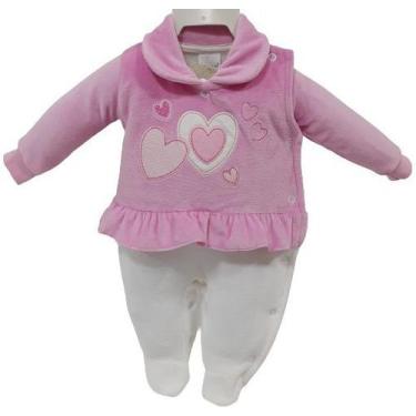 Imagem de Macacão Longo Plush Luxo Bebê Menina Inverno Bordado 7164 - Chuquinha 