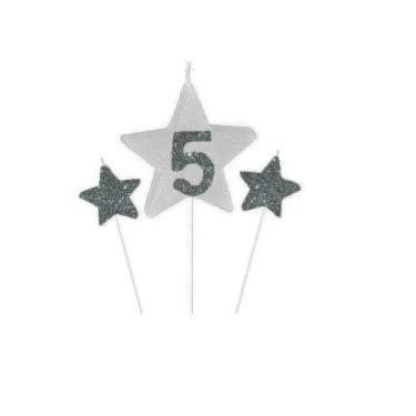 Imagem de Vela de Aniversário New Star Prata - Número 5 - Curifest