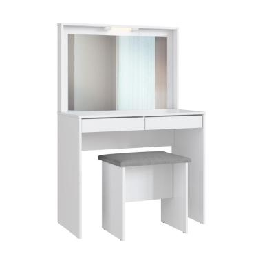 Imagem de Penteadeira Emovell Camarin 2 Gavetas 90cm MDP Branco Com Banco e Luminária