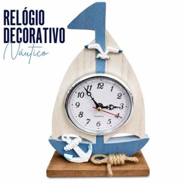 Imagem de Relógio Decorativo Náutico Madeira Barco de Mesa Vintage Quartz Âncora