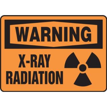 Imagem de Accuform Placa de segurança de alumínio MRAD375VA, Legenda "Aviso de radiação raio-X com gráfico, 25 cm de comprimento x 35 cm de largura, preto sobre laranja