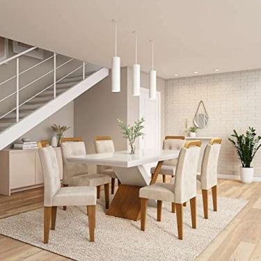 Imagem de Conjunto de Mesa de Jantar com Vidro e 6 Cadeiras Cecília Veludo Creme e Off White