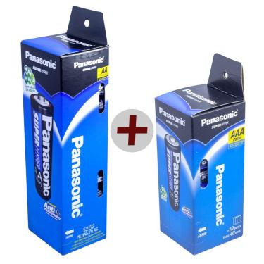 Imagem de Kit 52 Pilhas AA + 40 AAA Zinco Carvão Panasonic Tubo