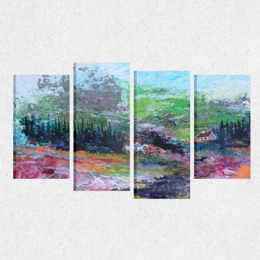 Imagem de Quadro Abstrato Campo Paisagem Escritórios Em Tecido 4 Peça