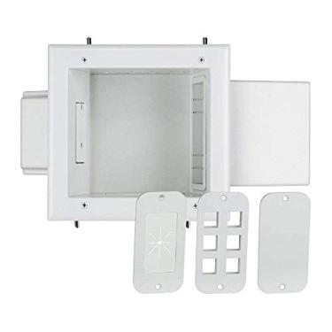 Imagem de DataComm Electronics 45-0051-WH Caixa de mídia expansível com receptáculo duplex, design de baixo perfil para TV montada na parede, oculta cabos de baixa tensão, instalação rápida, branca