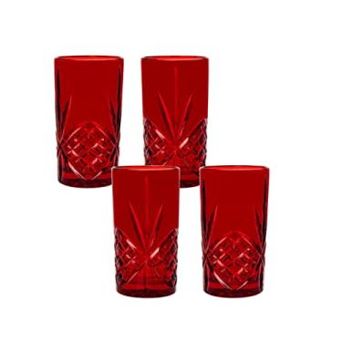 Imagem de Godinger Copos Highball Dublin, Copos para bebida, Decoração de Natal, Vermelho - Conjunto de 4