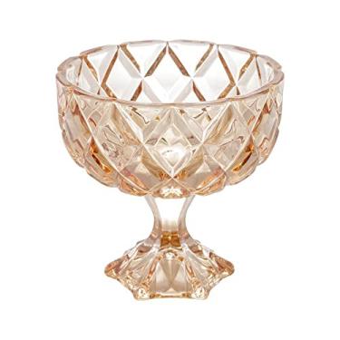 Imagem de Centro De Mesa Diamond de Vidro Com Pé Âmbar Metalizado 18cm