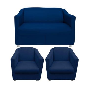 Imagem de Kit 01 Namoradeira e 02 Poltronas Decorativa Bia Suede Azul Marinho