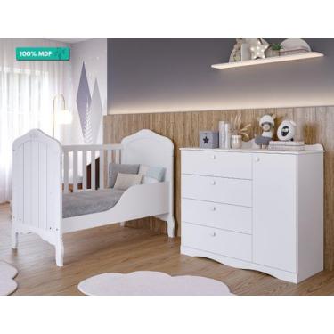 Imagem de Quarto De Bebê Com Berço Mini Cama Harmonia E Cômoda 1 Porta 4 Gavetas