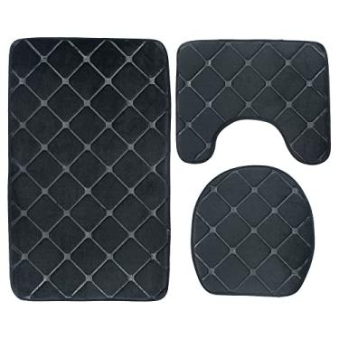 Imagem de SHENGANG Conjunto de tapete de banho macio antiderrapante de paralelepípedos tapete de banheiro absorvente tapetes de banho tampa do vaso sanitário, 18,80x50 cm