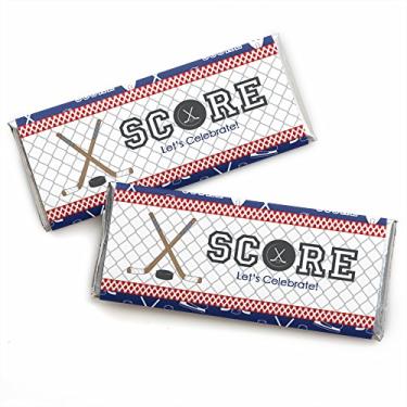 Imagem de Big Dot of Happiness Shoots and Scores – Hóquei – Embrulhos de barra de doces para chá de bebê ou lembrancinhas de festa de aniversário – Conjunto com 24