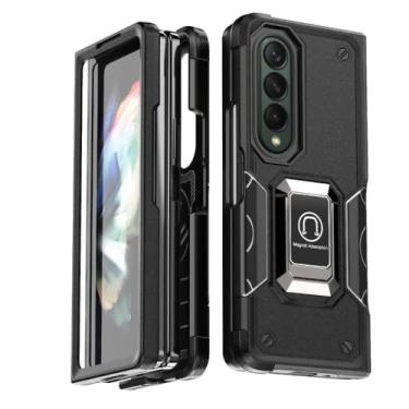 Imagem de Capa de telefone magnética para anel de carro para Samsung Galaxy Z Fold 4 Fold4 5G Robusto camada dupla PC capa traseira de silicone macio, preto, para Galaxy Z Fold4 5G