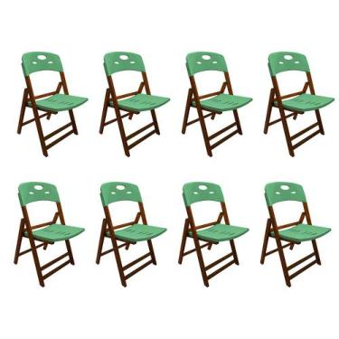 Imagem de Kit Com 8 Cadeiras Dobraveis De Madeira Elegance Mel Polipropileno Ver
